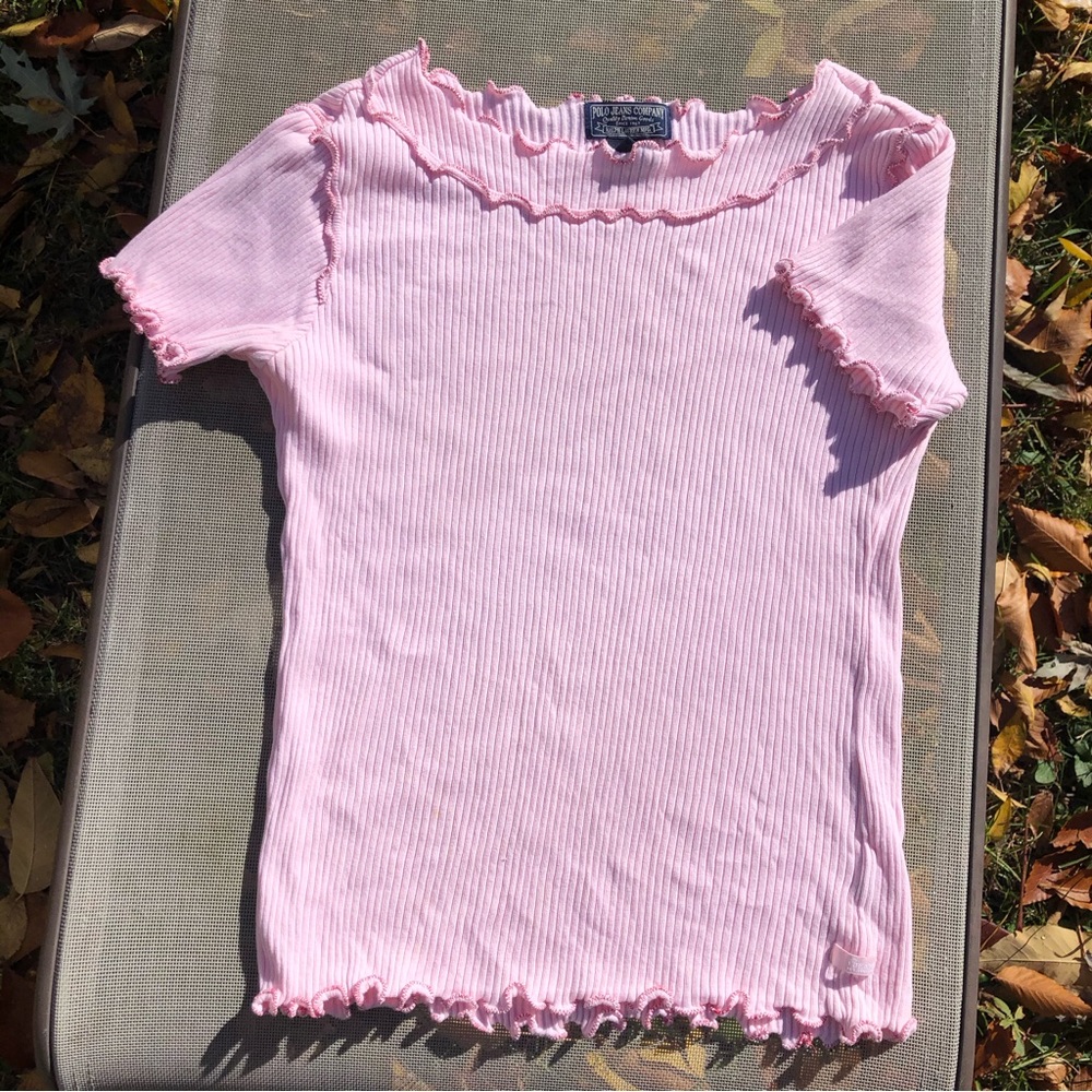 Ralph Lauren Polo Jeans Company vintage boat neck baby pink tshirt size medium
